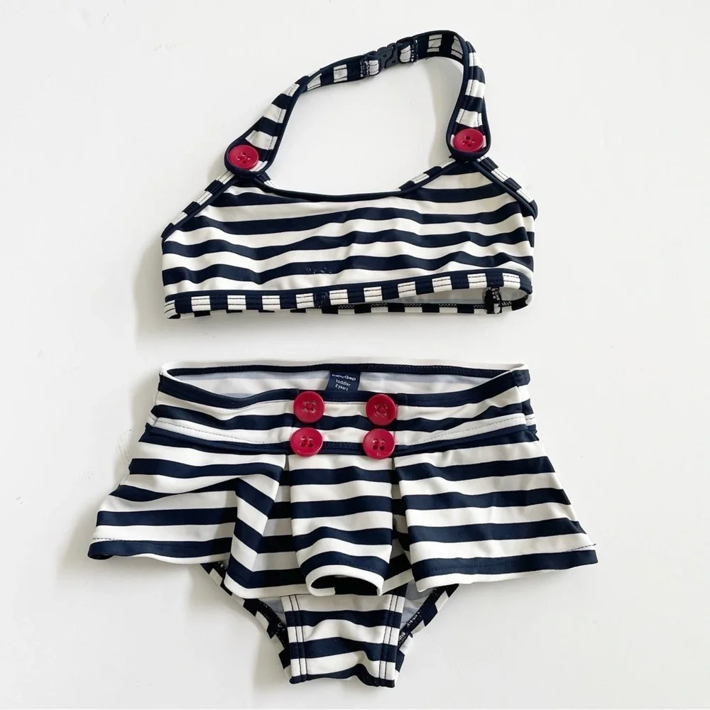 Baby Gap Retro Striped High Waisted Halter Top Bikini